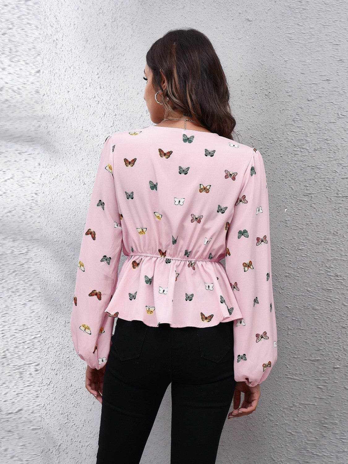 Trendsi Chic butterfly peplum blouse