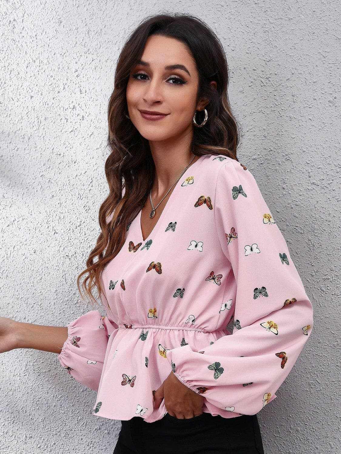 Trendsi Chic butterfly peplum blouse