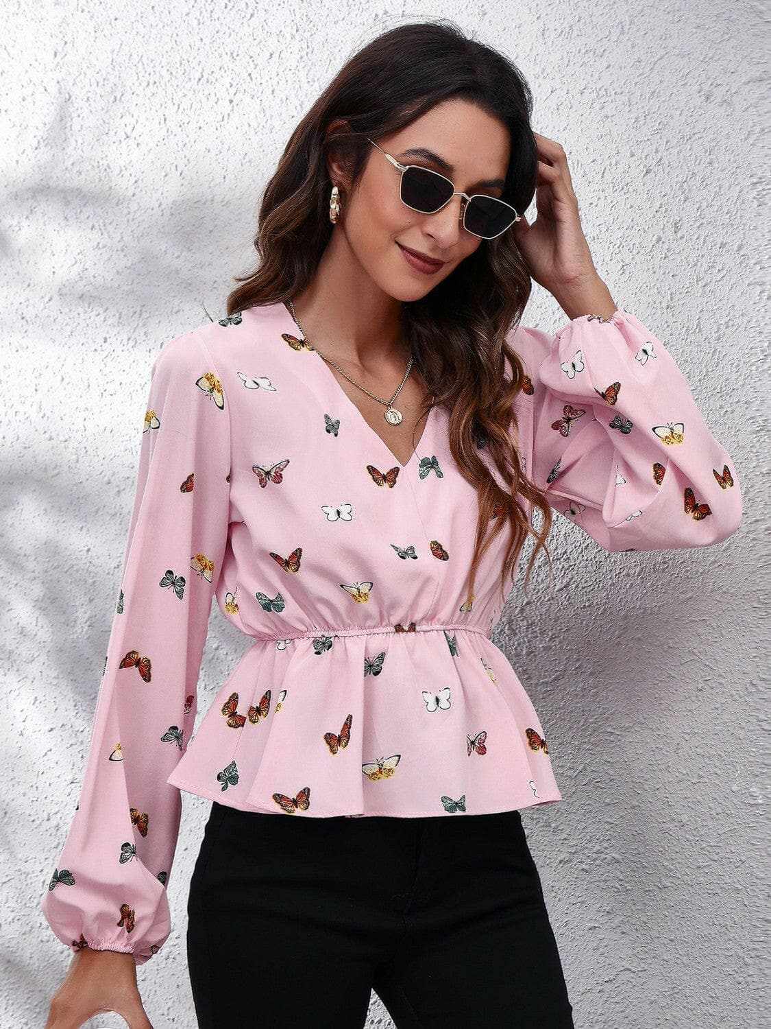 Trendsi Chic butterfly peplum blouse