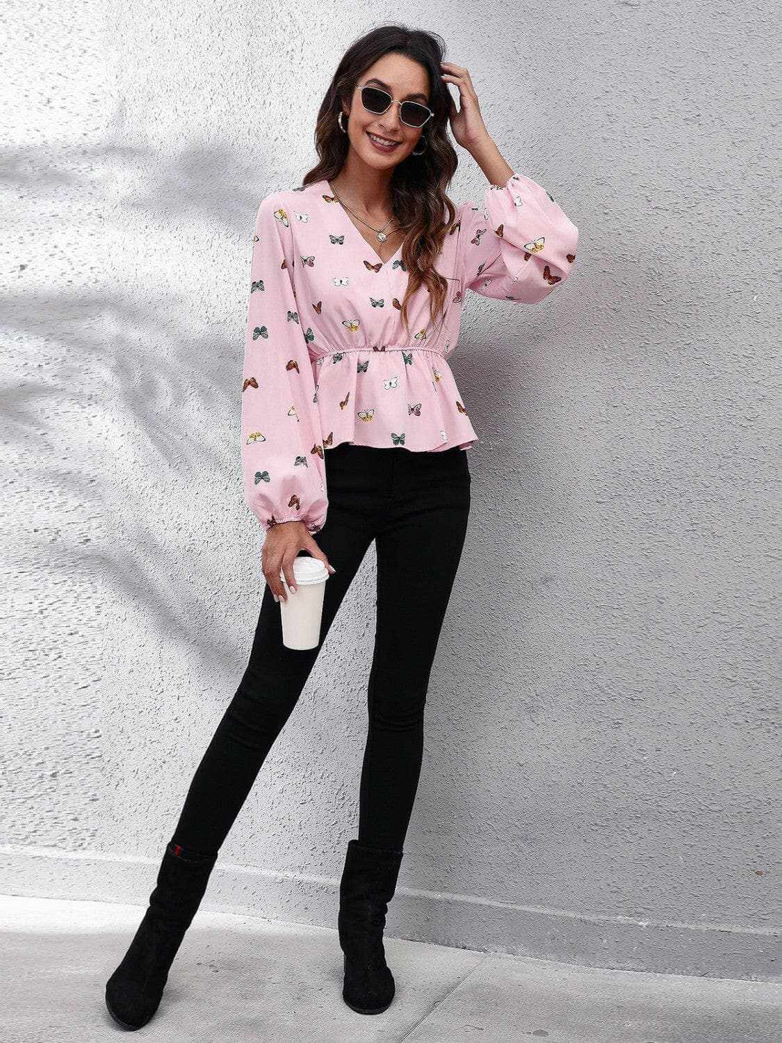 Trendsi Chic butterfly peplum blouse