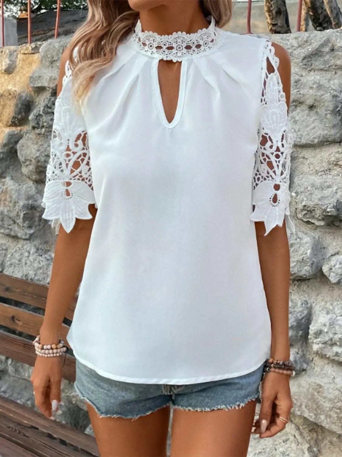 Trendsi just arrived - Chic cold shoulder lace blouse