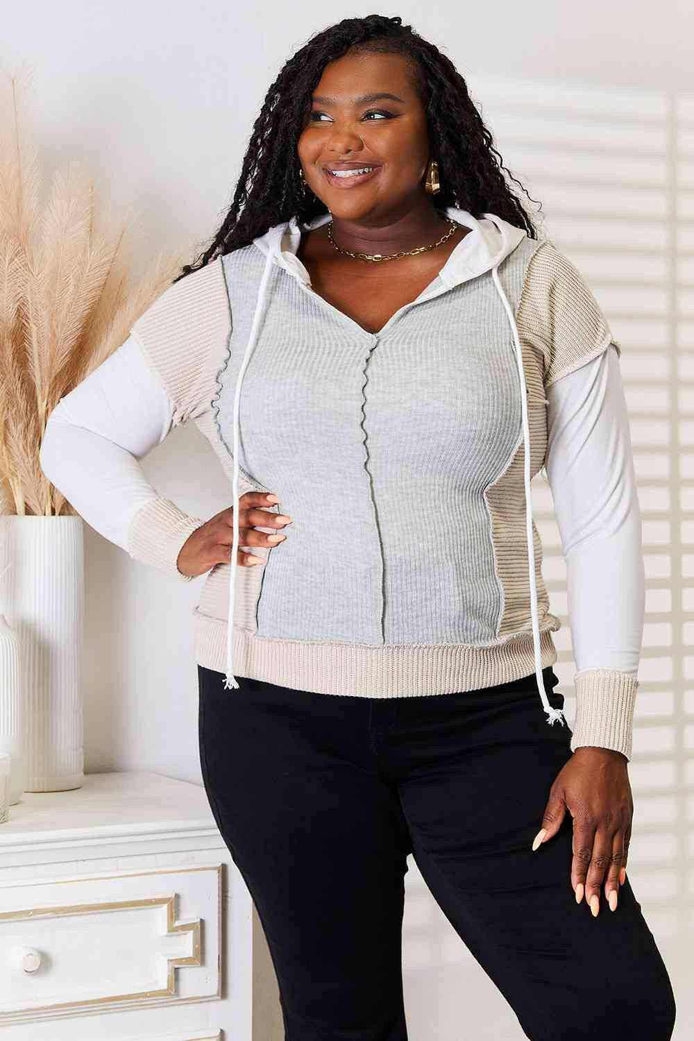 Hoodie - Chic Color Block with Seam Details - Modern Casual