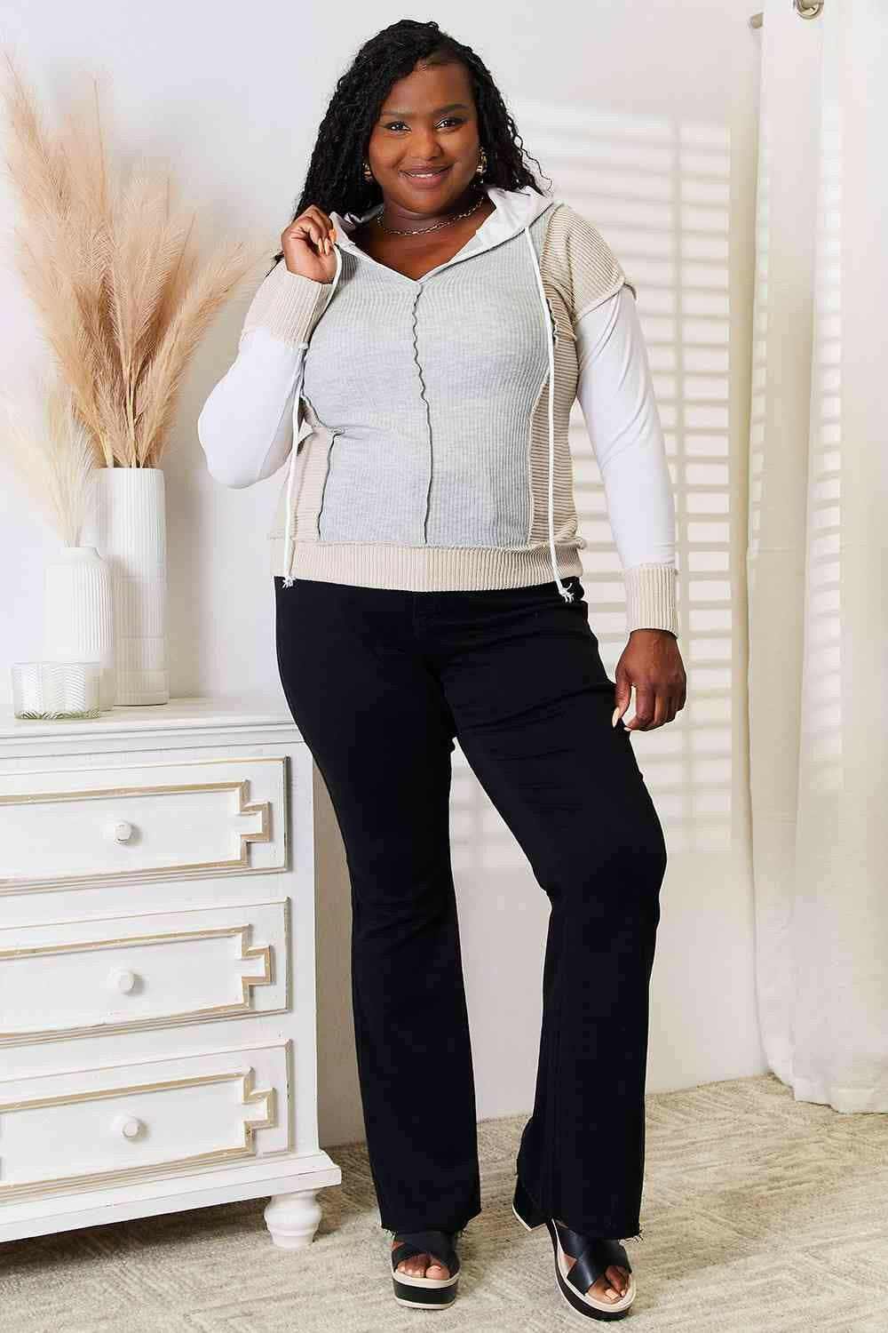 Hoodie - Chic Color Block with Seam Details - Modern Casual