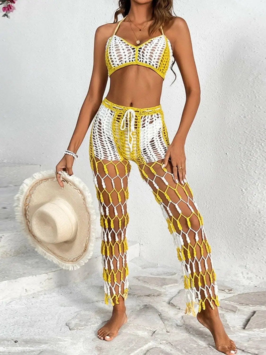 Trendsi Cutout Halter Swimwear Women's Beach Pants Set - Chic & Trendy