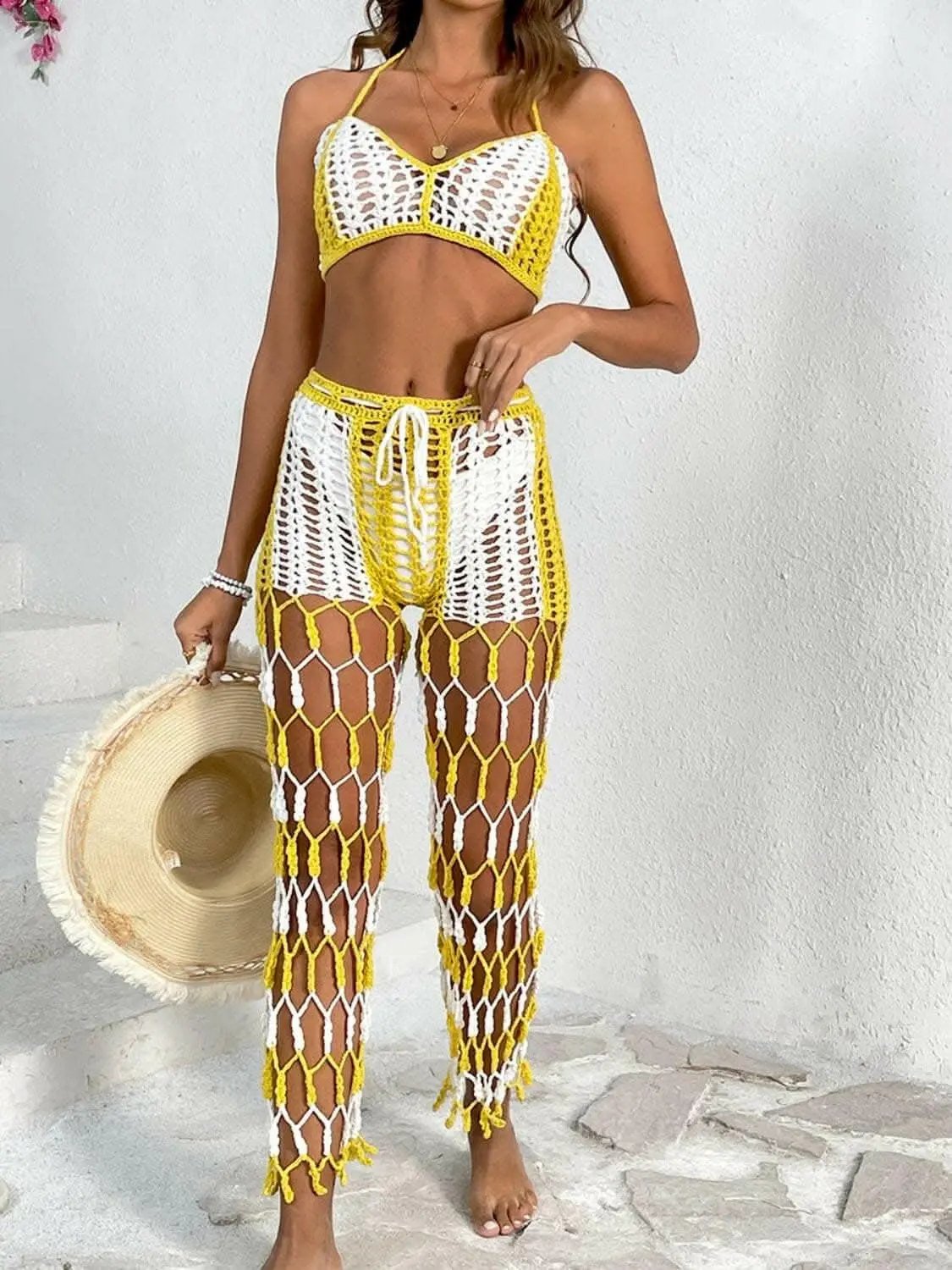 Trendsi Cutout Halter Swimwear Women's Beach Pants Set - Chic & Trendy