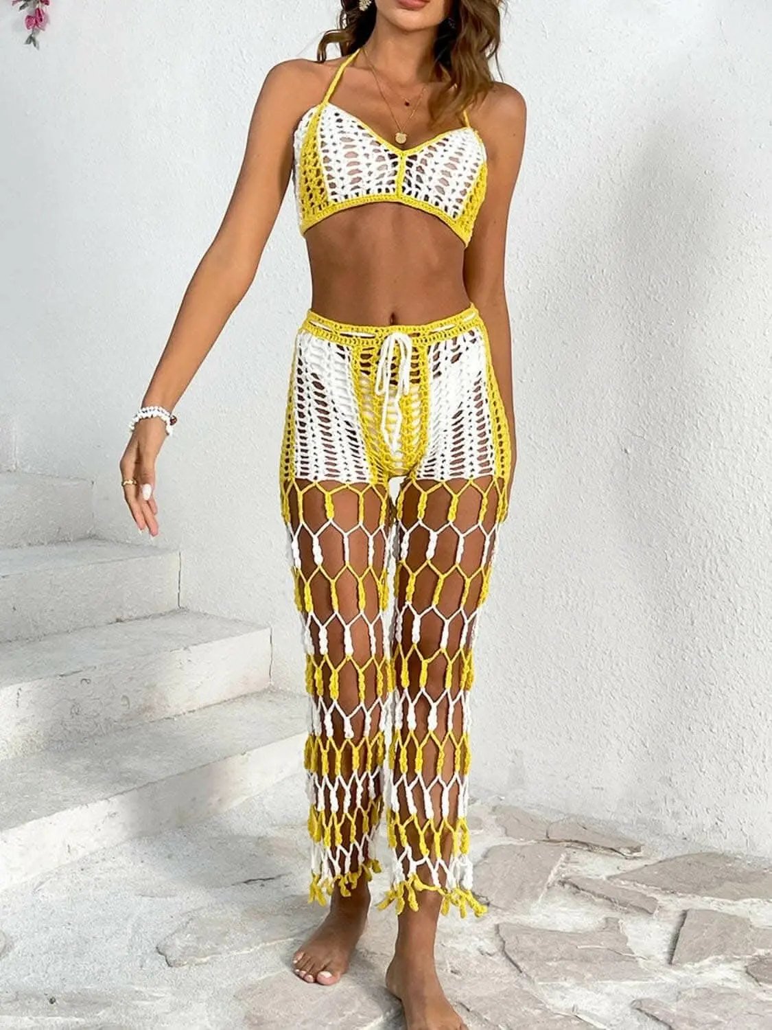 Trendsi Cutout Halter Swimwear Women's Beach Pants Set - Chic & Trendy