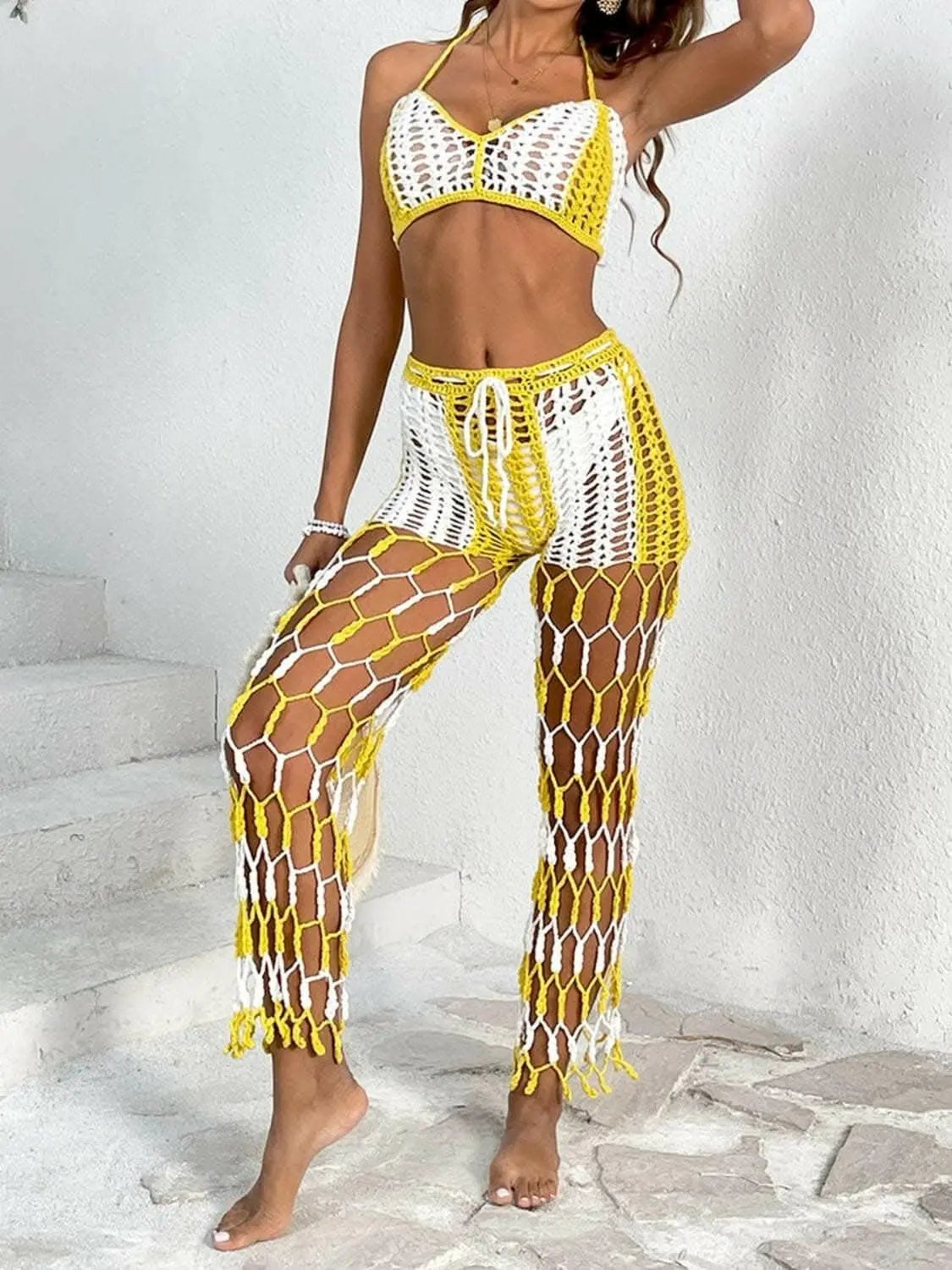 Trendsi Cutout Halter Swimwear Women's Beach Pants Set - Chic & Trendy