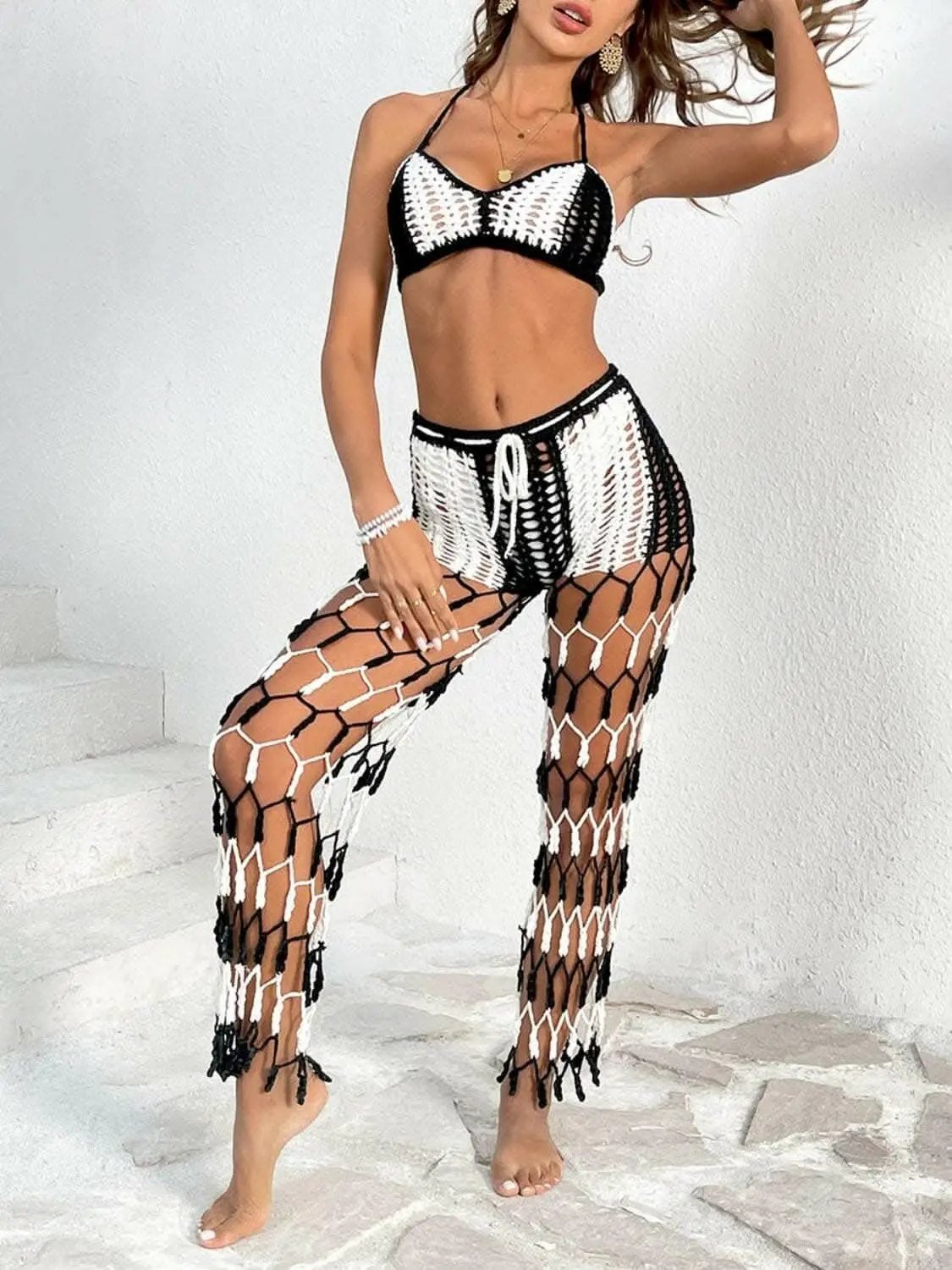 Trendsi Cutout Halter Swimwear Women's Beach Pants Set - Chic & Trendy