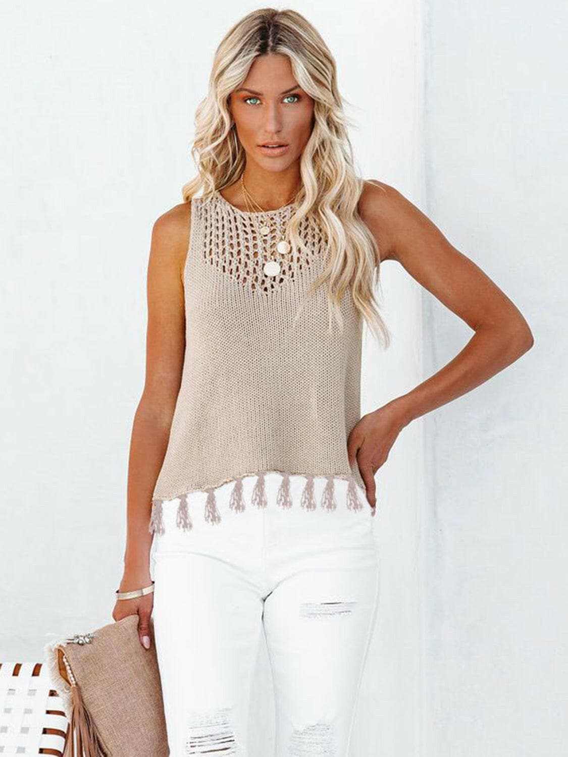 Trendsi just arrived - Chic cutout tank with tassels
