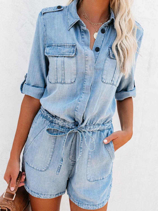 Trendsi just arrived - Chic denim drawstring romper