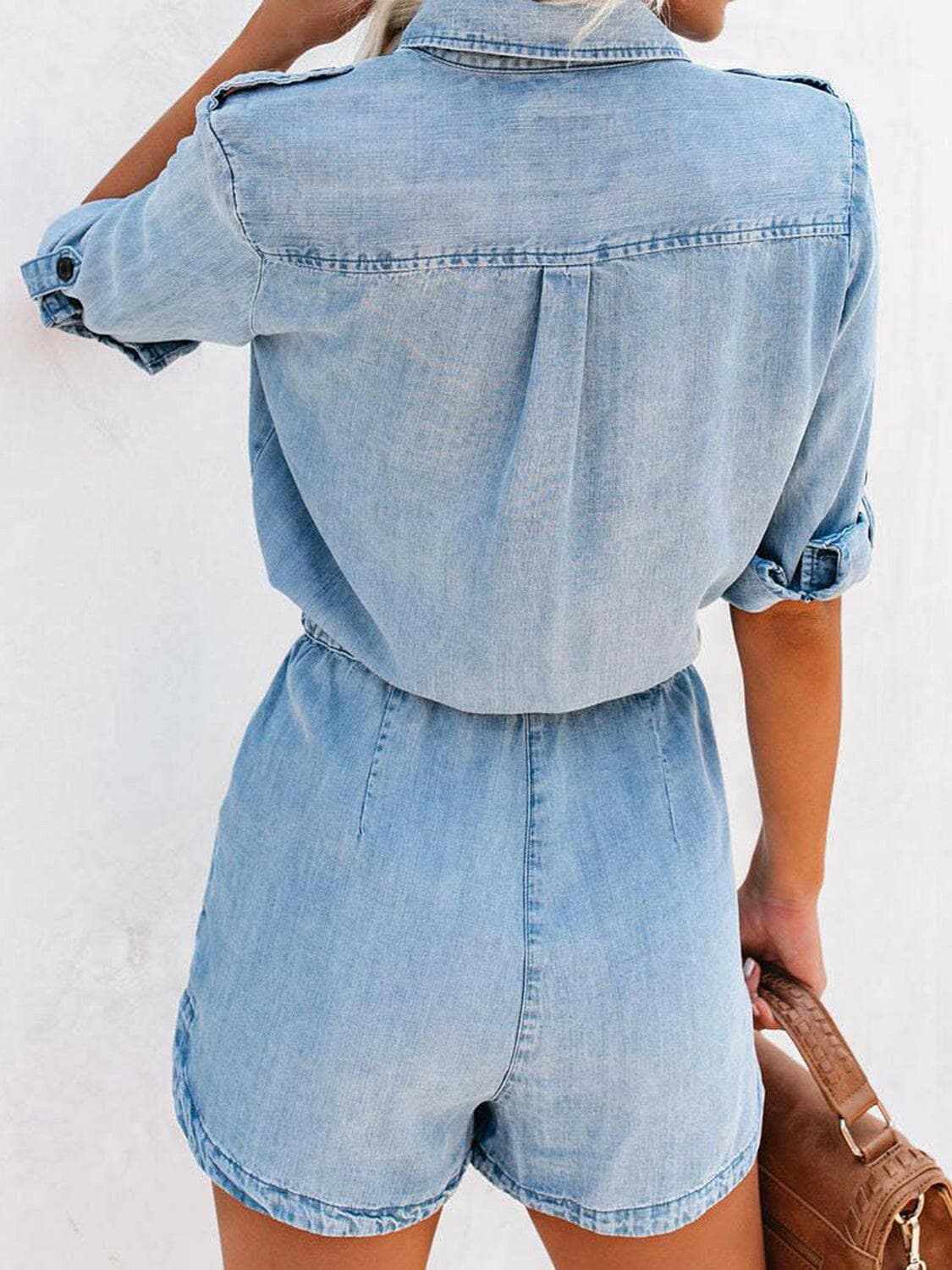 Trendsi just arrived - Chic denim drawstring romper