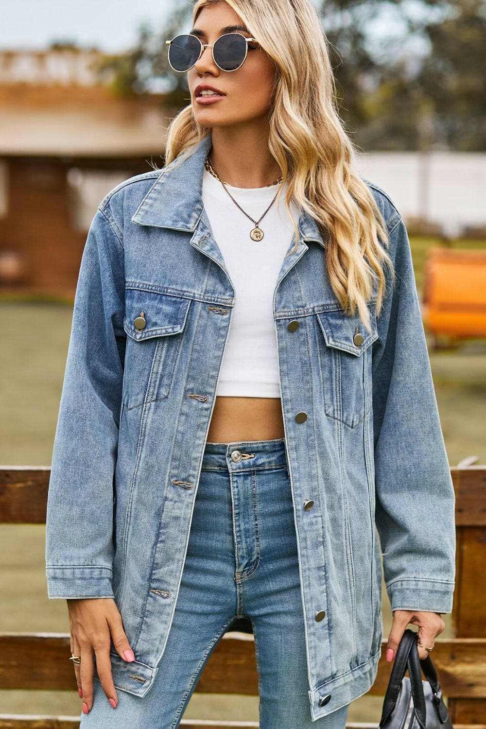 Trendsi Jeans & Denim Chic denim jacket with pockets