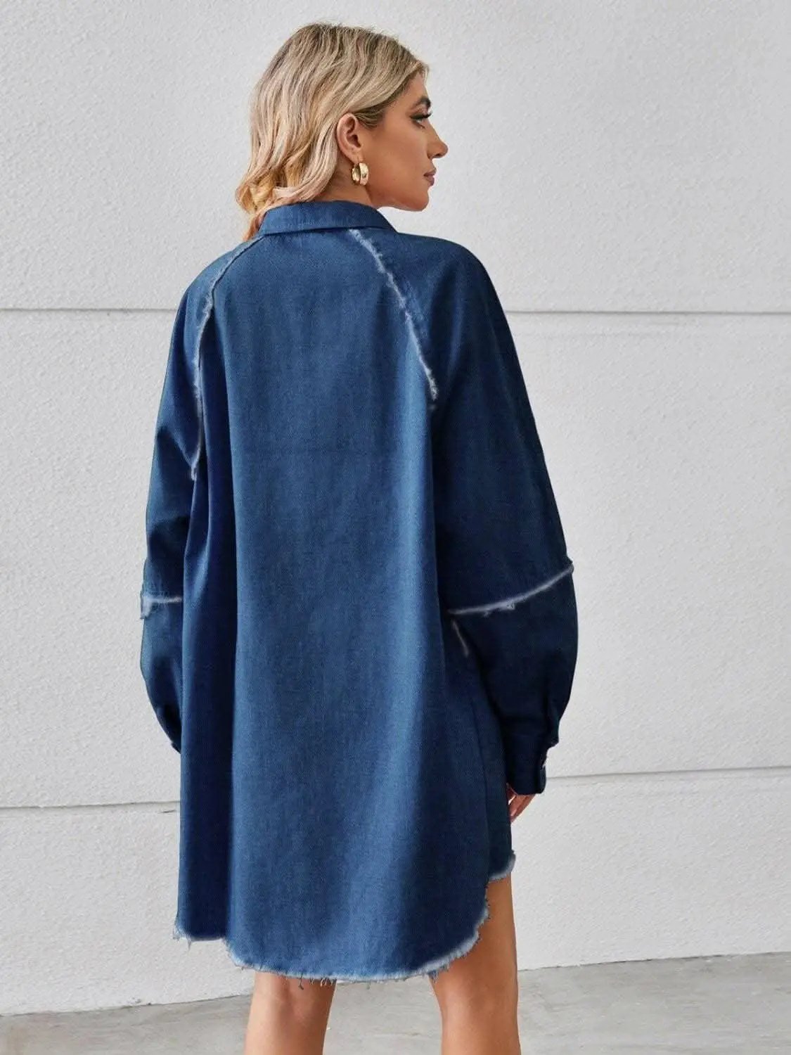 Denim Shirt Dress - With Pockets - Chic Style