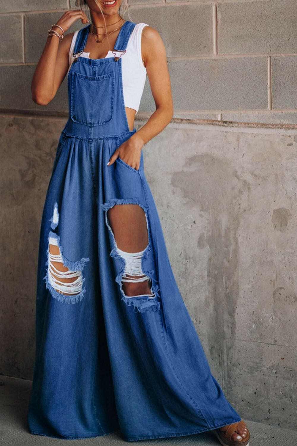 Trendsi Jeans & Denim Chic distressed wide leg jumpsuit