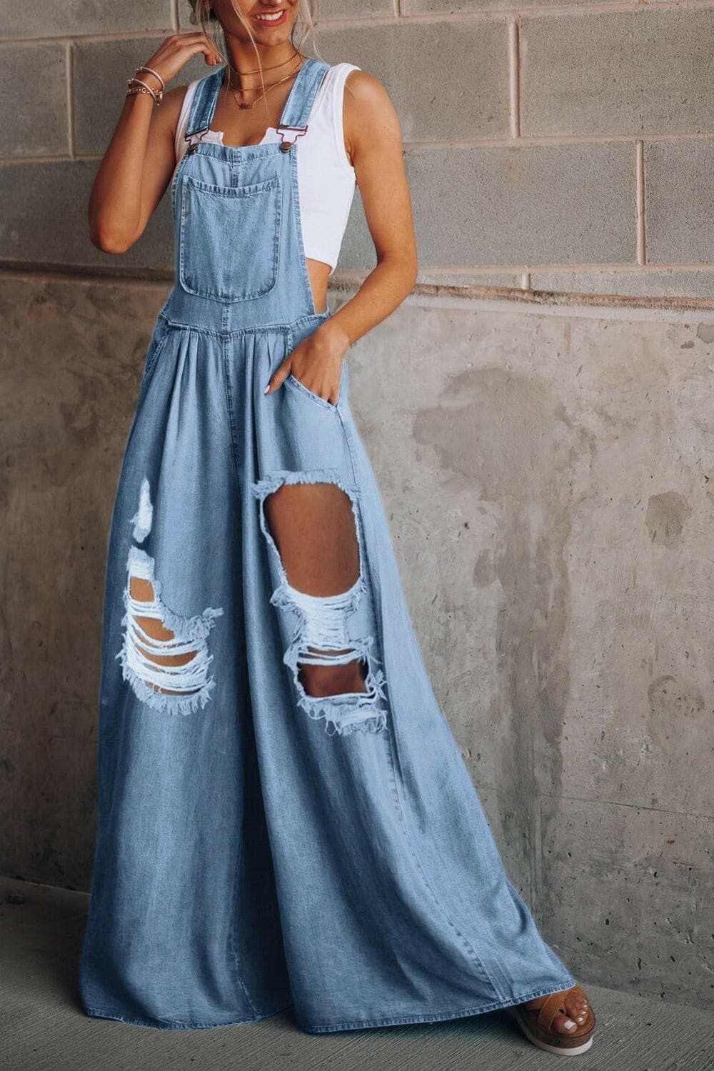 Trendsi Jeans & Denim Chic distressed wide leg jumpsuit