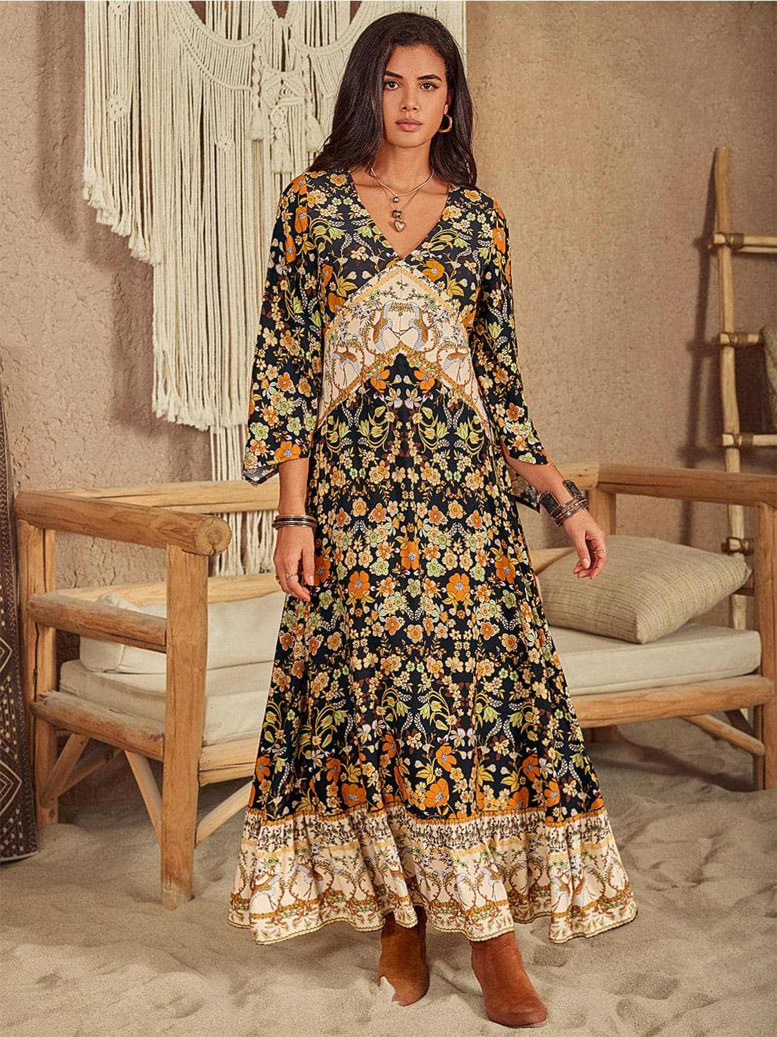 Trendsi Chic floral v-neck midi dress