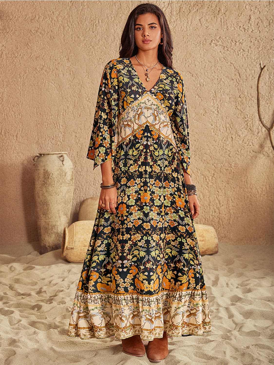 Trendsi Chic floral v-neck midi dress