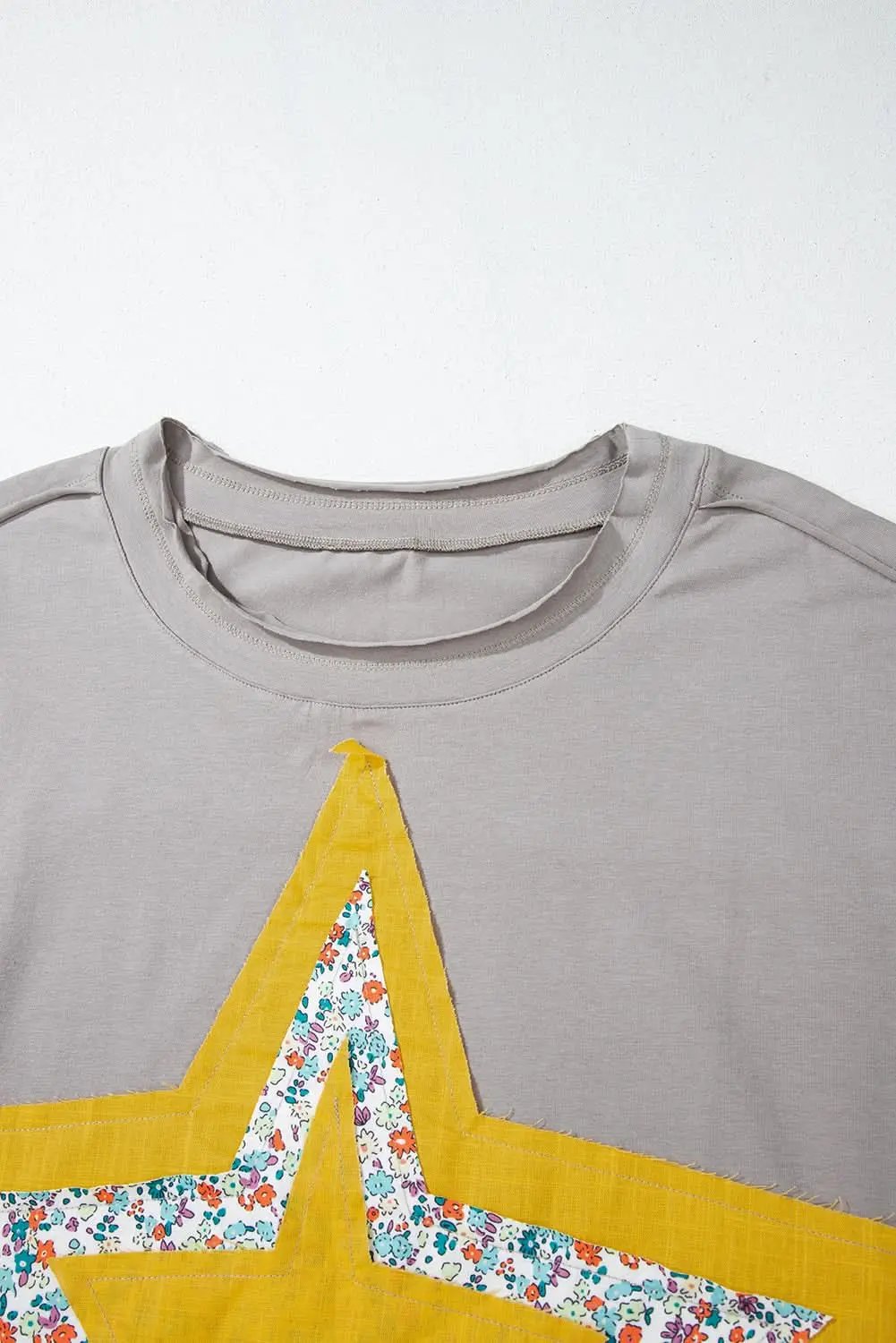 Love Salve Grey Floral Star Plus Size Women's Top: Western Style, Fall Fashion