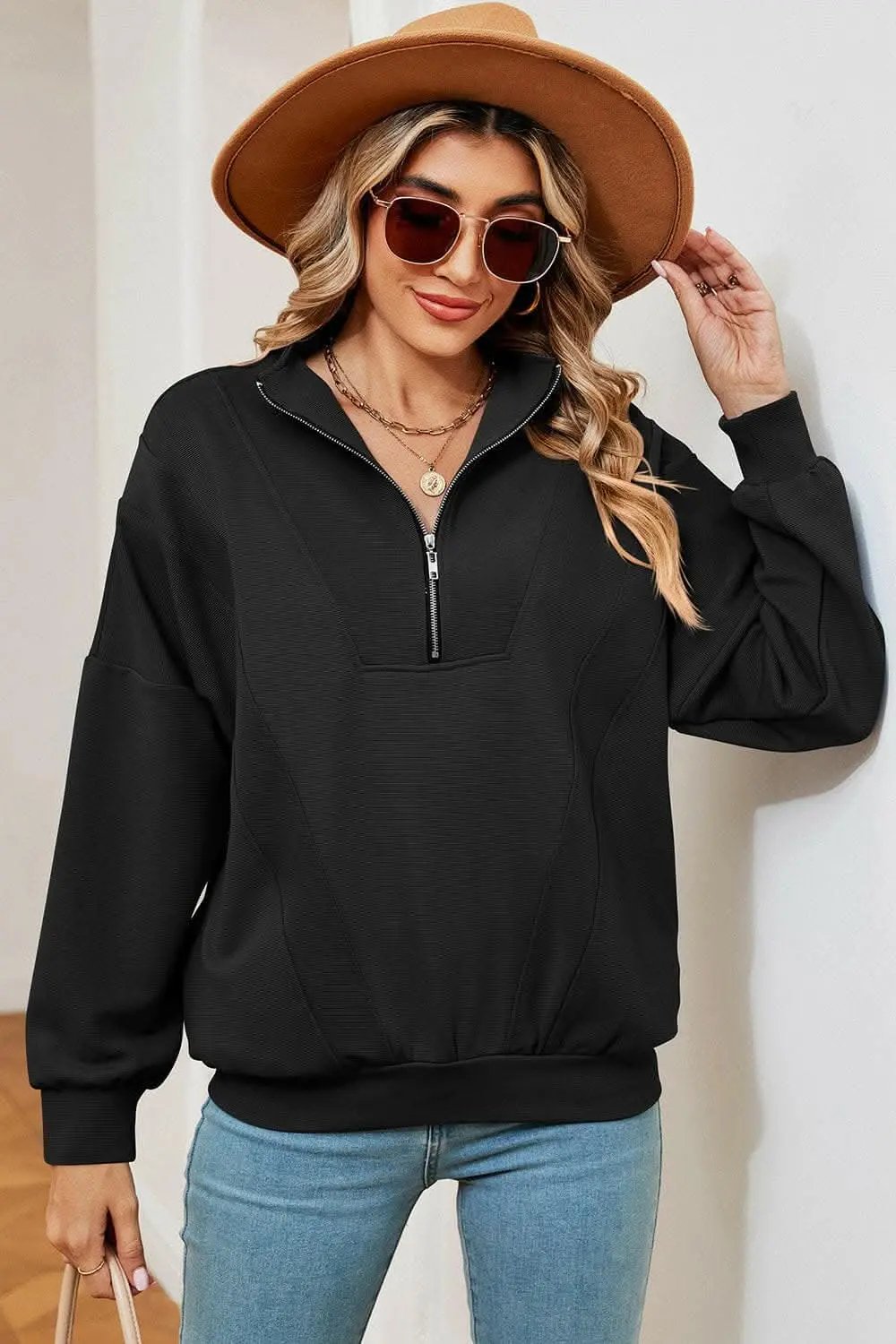 Sweatshirt - Chic Half-Zip - Modern Comfort