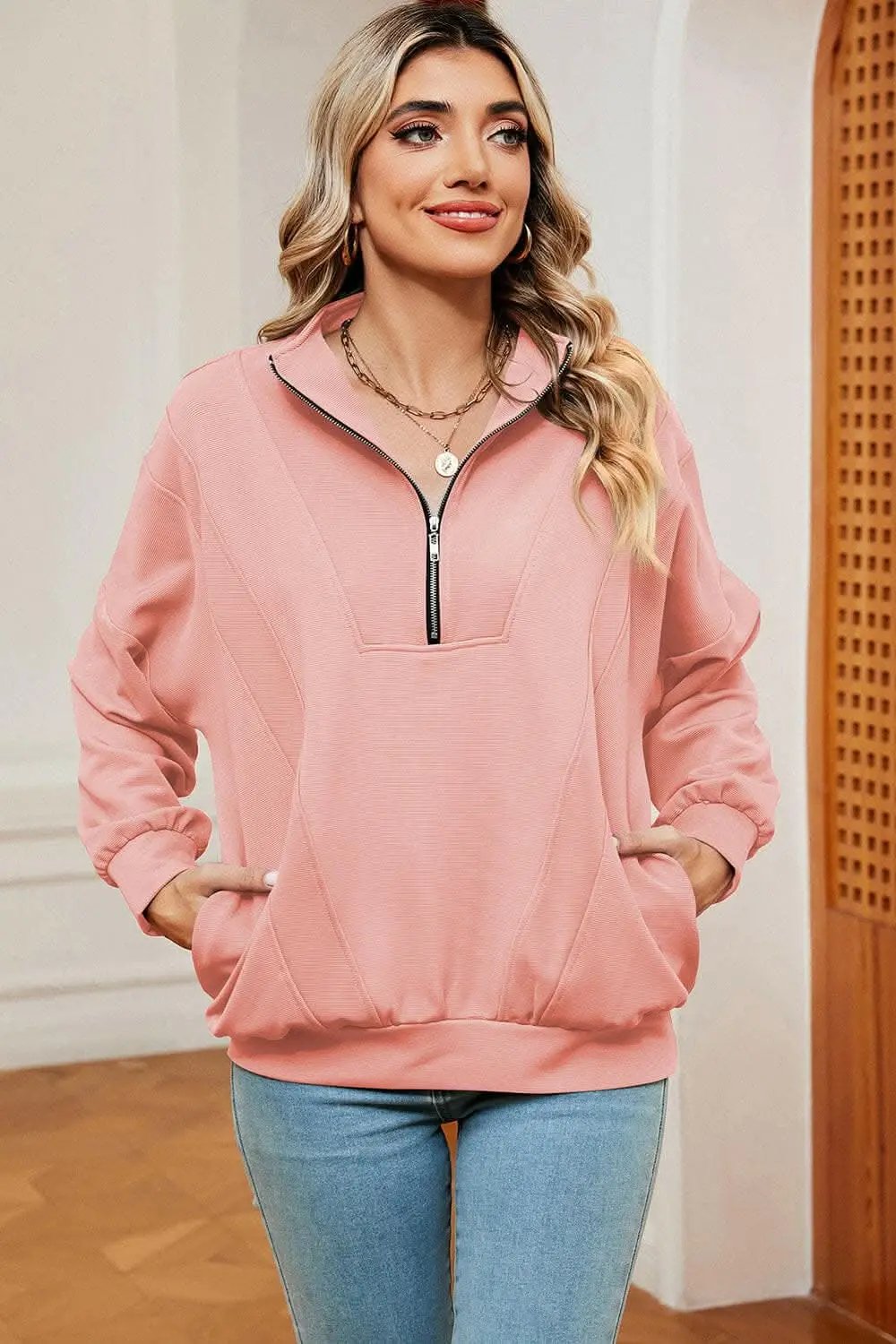Sweatshirt - Chic Half-Zip - Modern Comfort