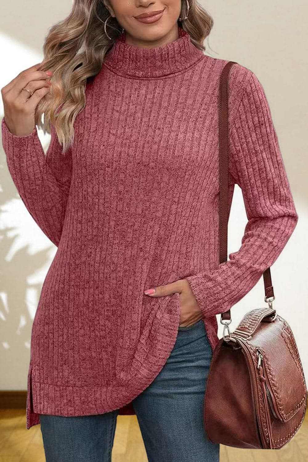 Trendsi Chic high-low turtleneck top