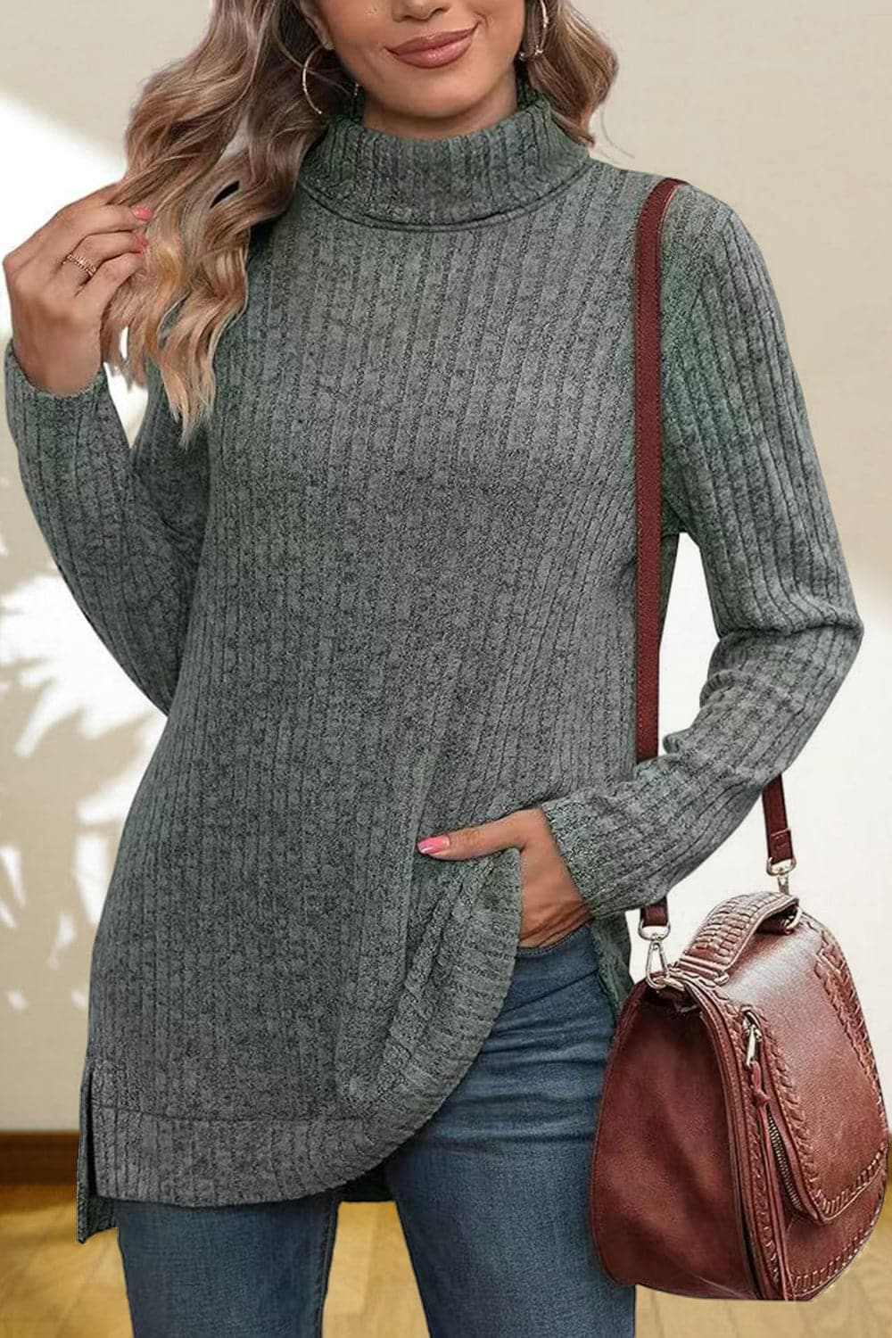 Trendsi Chic high-low turtleneck top