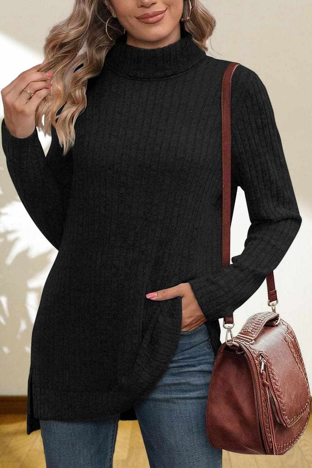Trendsi Chic high-low turtleneck top