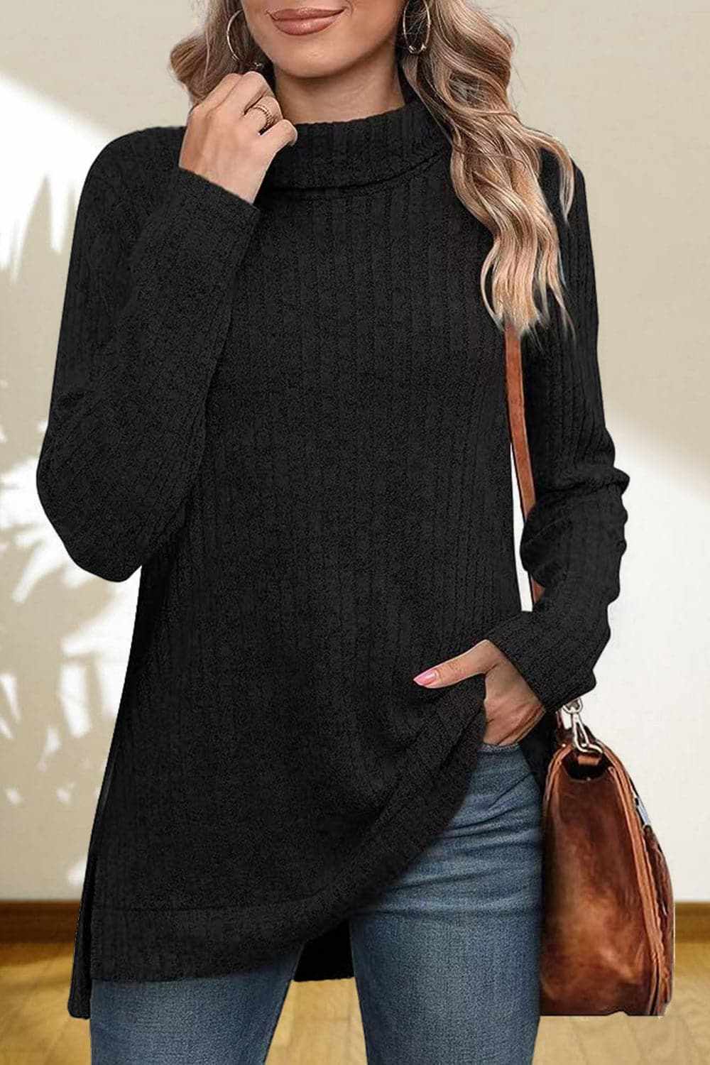 Trendsi Chic high-low turtleneck top