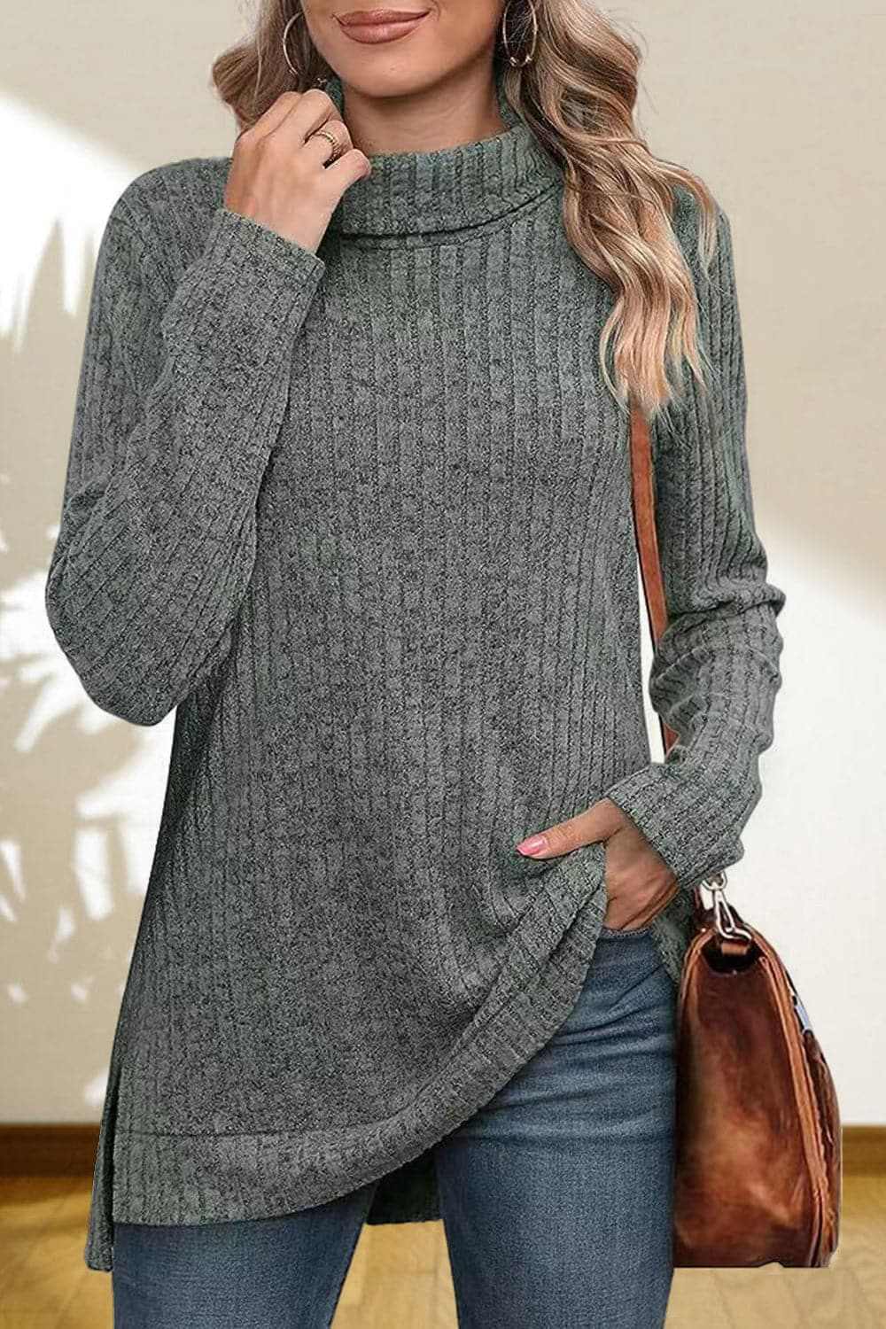 Trendsi Chic high-low turtleneck top