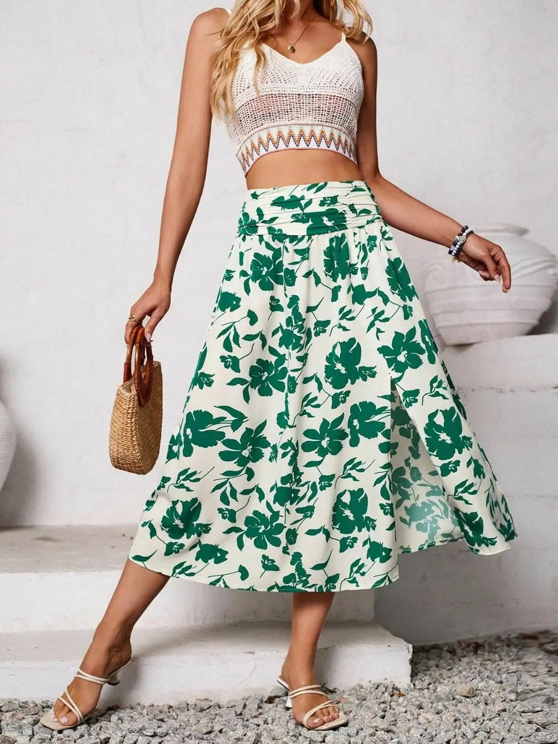 Trendsi Color - Chic knee-length slit skirt