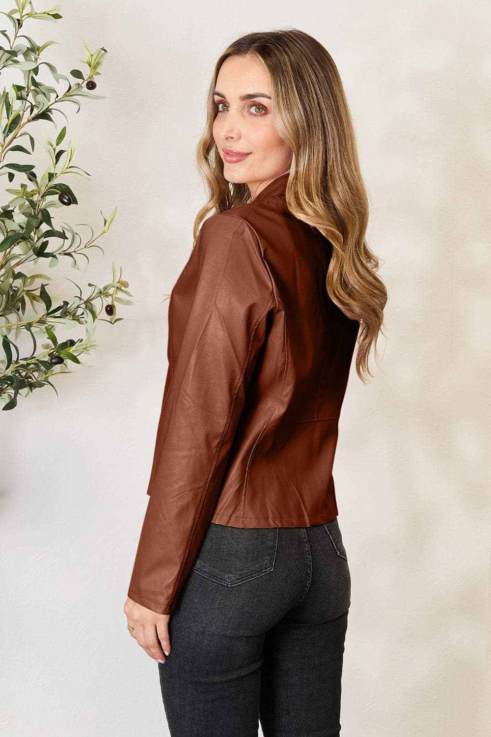 Trendsi Chic mock neck zip-up jacket