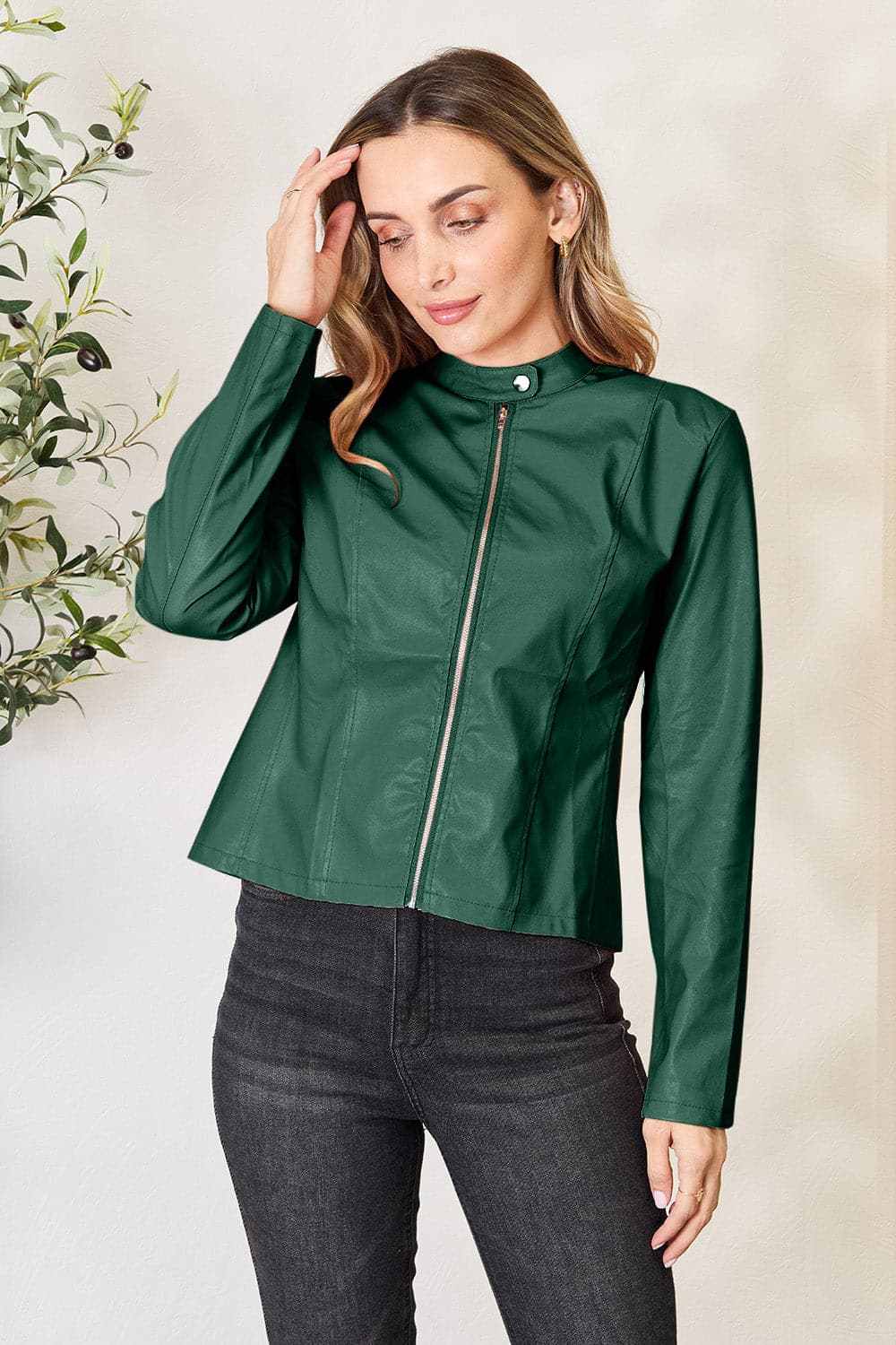 Trendsi Chic mock neck zip-up jacket