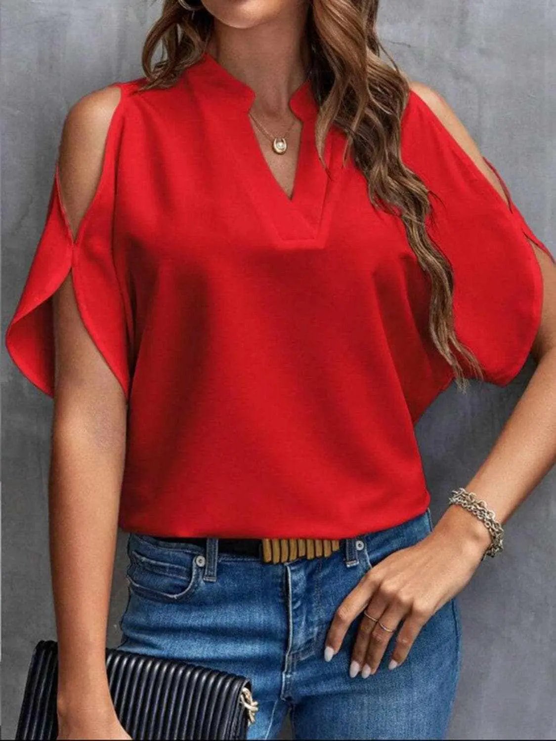 Trendsi just arrived - Chic notched cold shoulder blouse