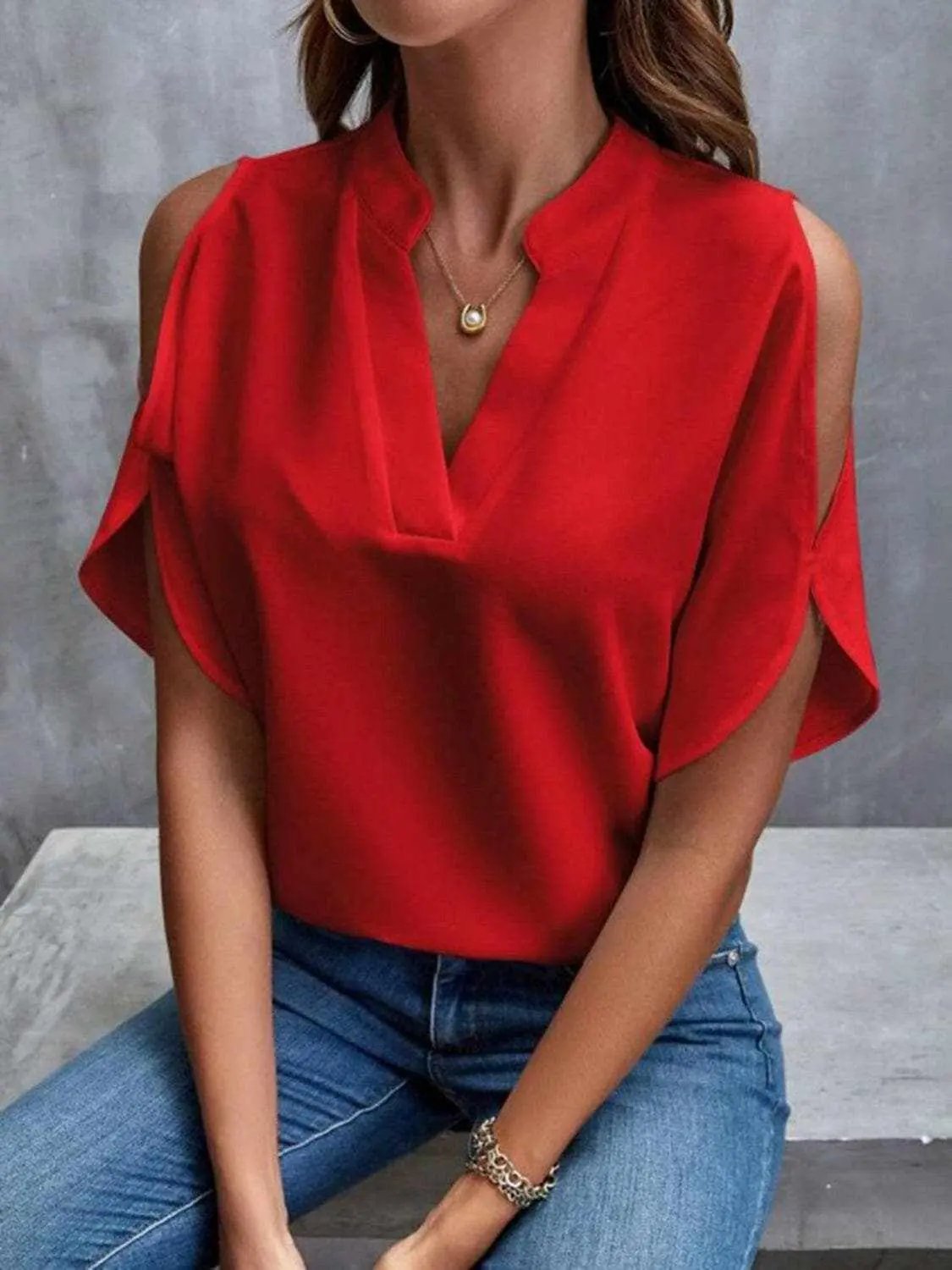 Trendsi just arrived - Chic notched cold shoulder blouse
