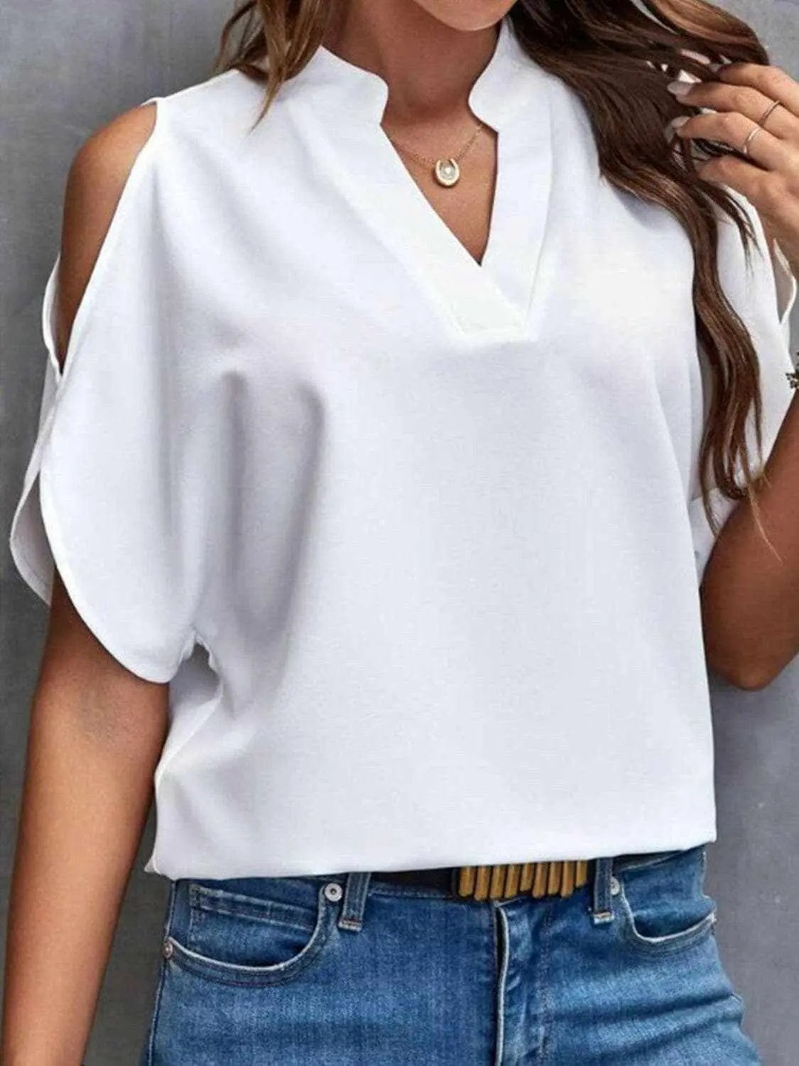 Trendsi just arrived - Chic notched cold shoulder blouse