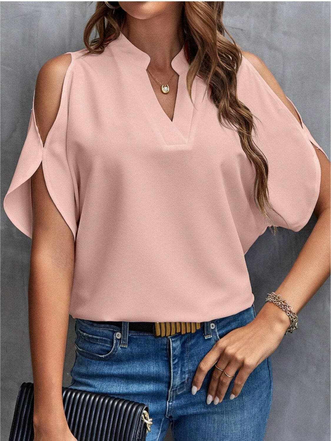 Trendsi just arrived - Chic notched cold shoulder blouse