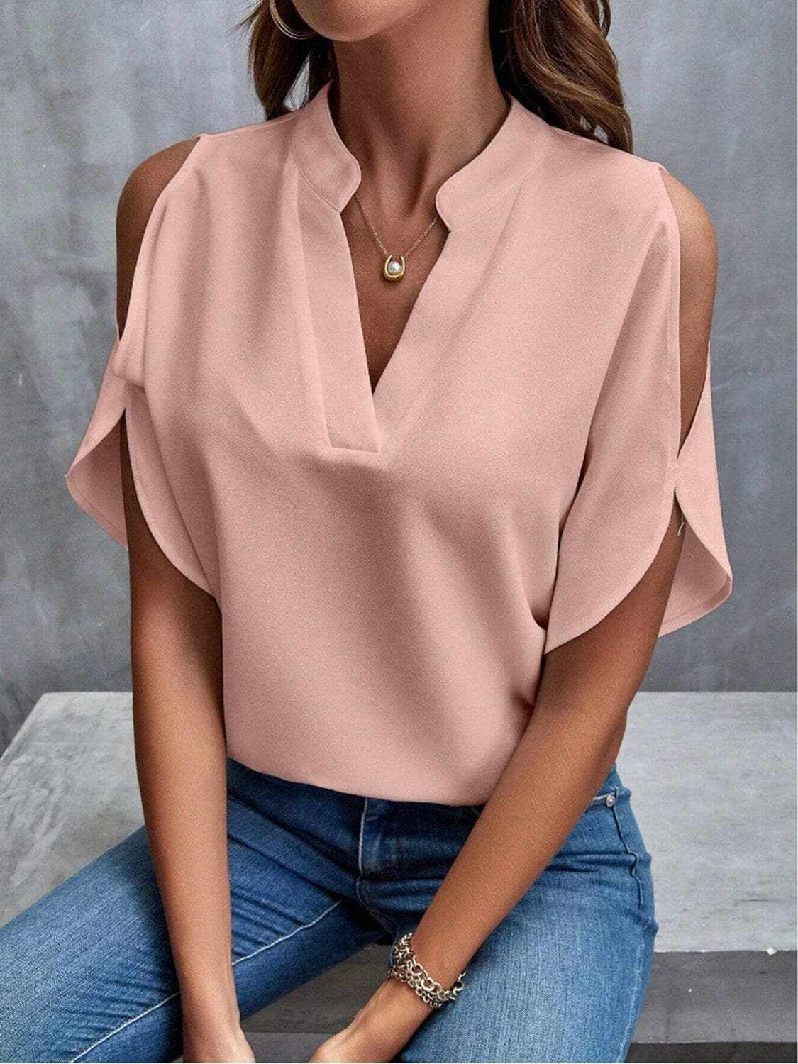 Trendsi just arrived - Chic notched cold shoulder blouse