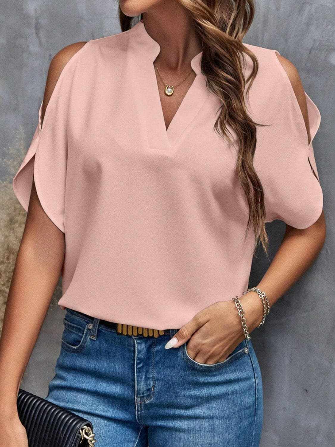 Trendsi just arrived - Chic notched cold shoulder blouse