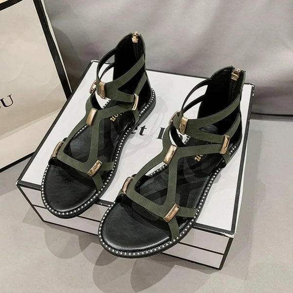 Flat Sandals - Open-Toe Zipper - Chic