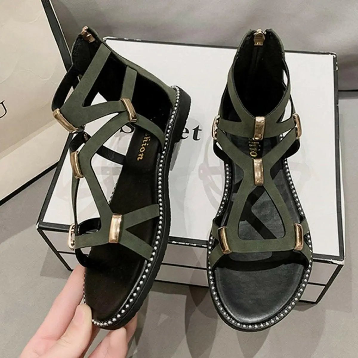 Flat Sandals - Open-Toe Zipper - Chic