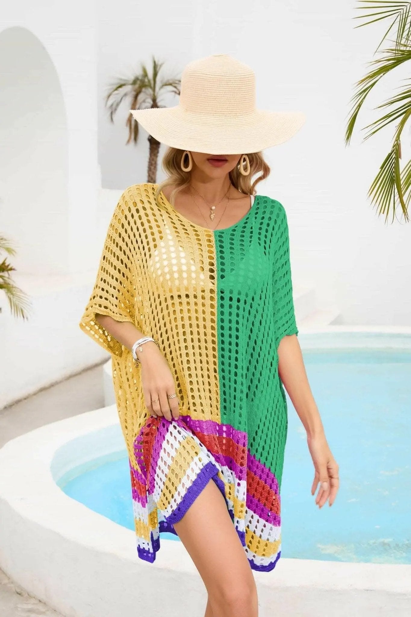 Trendsi swimwear - Chic openwork scoop neck cover-up