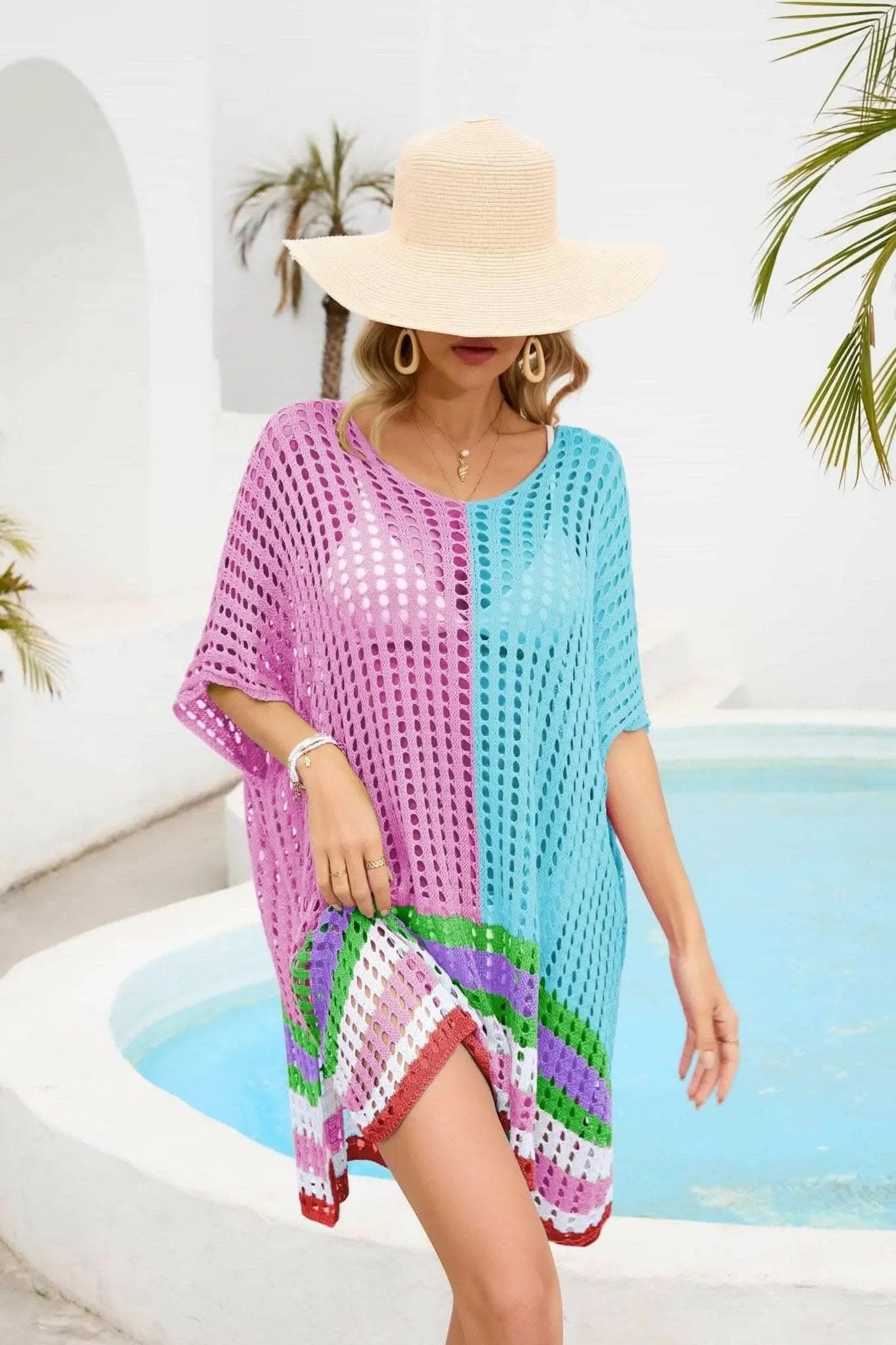 Trendsi swimwear - Chic openwork scoop neck cover-up