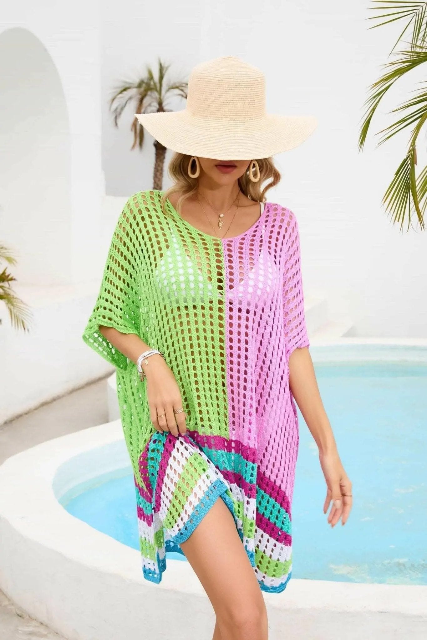 Trendsi swimwear - Chic openwork scoop neck cover-up