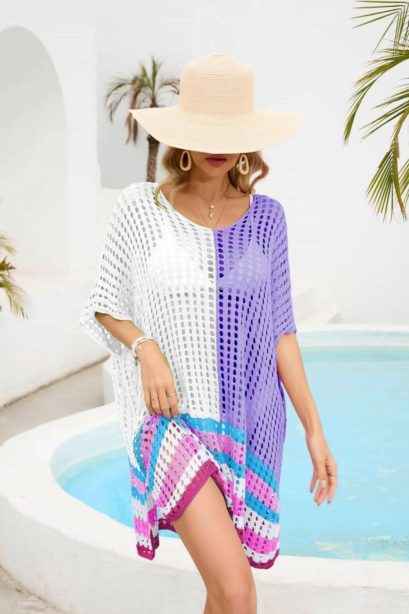Trendsi swimwear - Chic openwork scoop neck cover-up