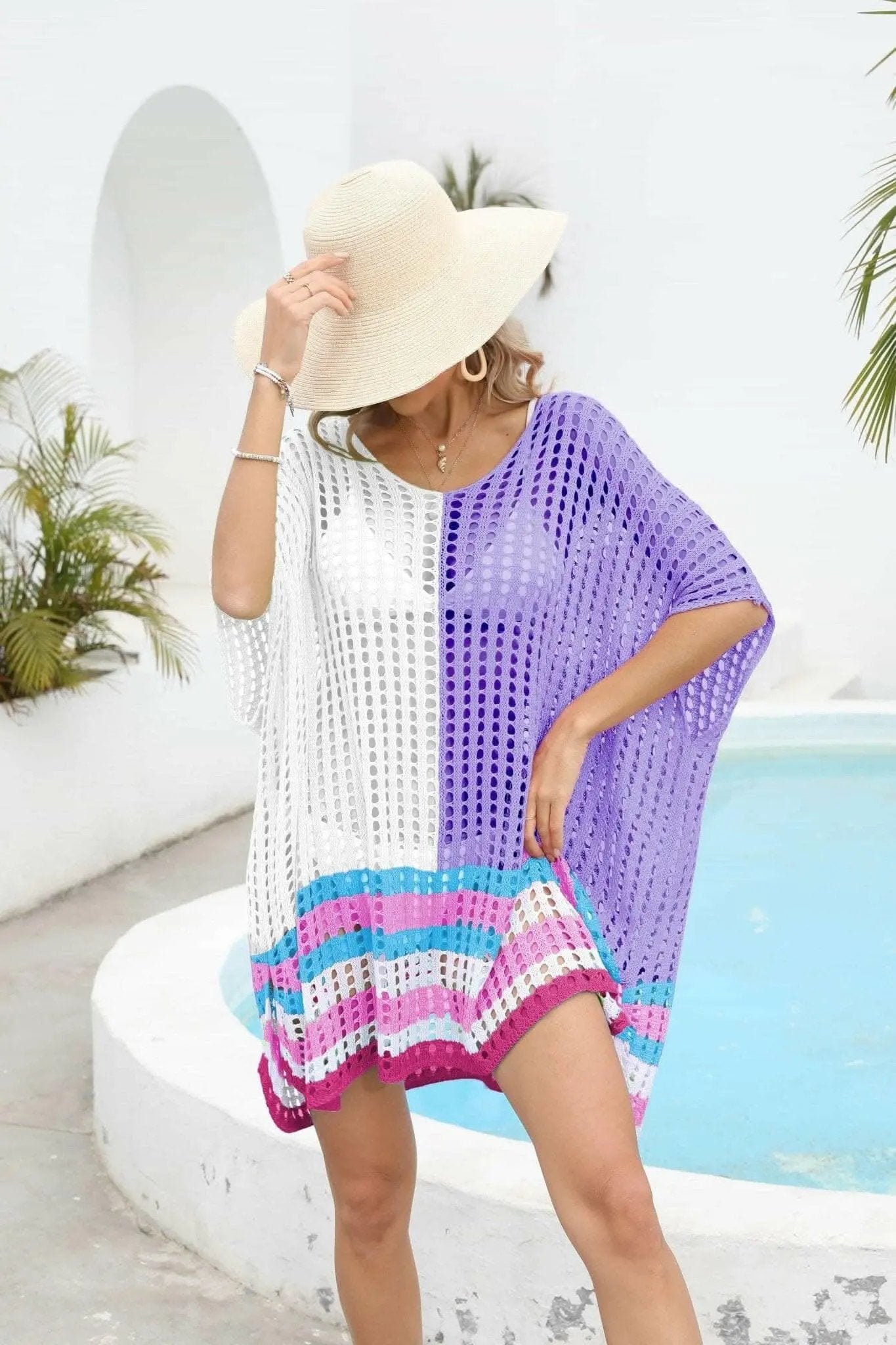 Trendsi swimwear - Chic openwork scoop neck cover-up