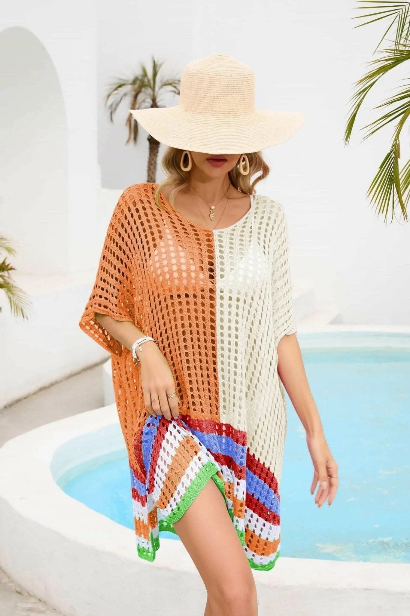 Trendsi swimwear - Chic openwork scoop neck cover-up