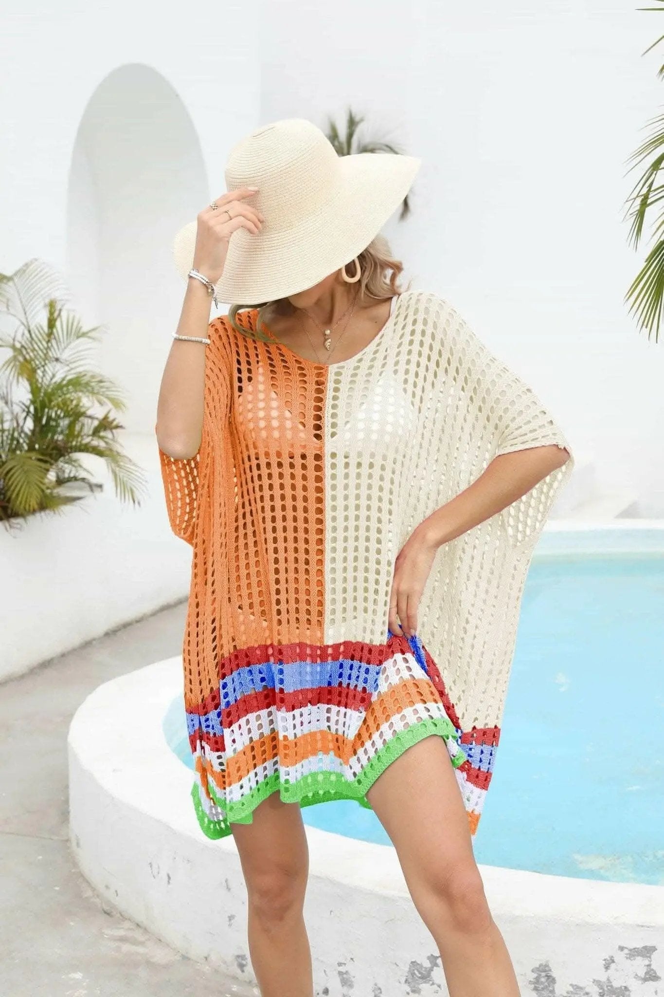 Trendsi swimwear - Chic openwork scoop neck cover-up
