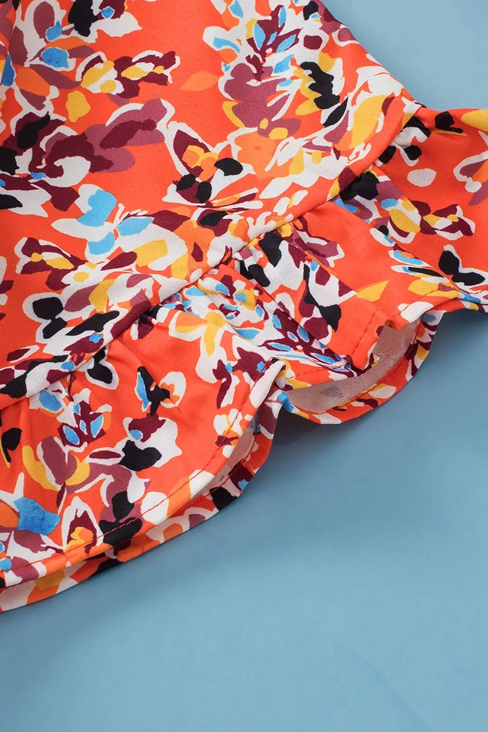 Women's Blouse - Orange Floral Ruffle Sleeve - Southern Belle Style