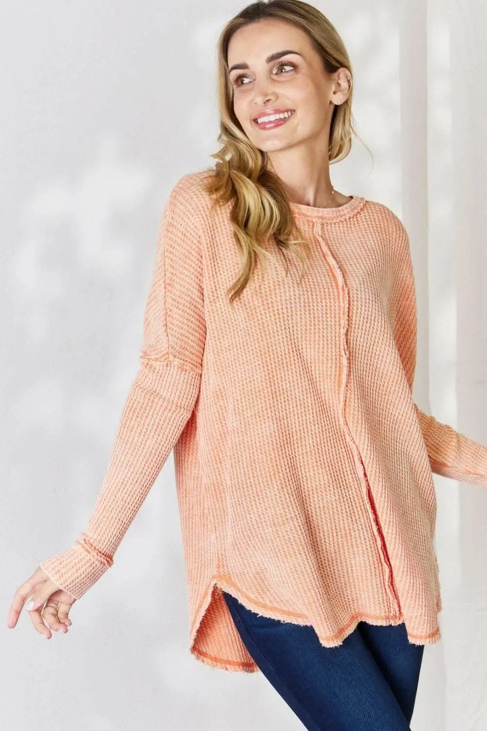 Blouse - Oversized Waffle Knit - Chic Style