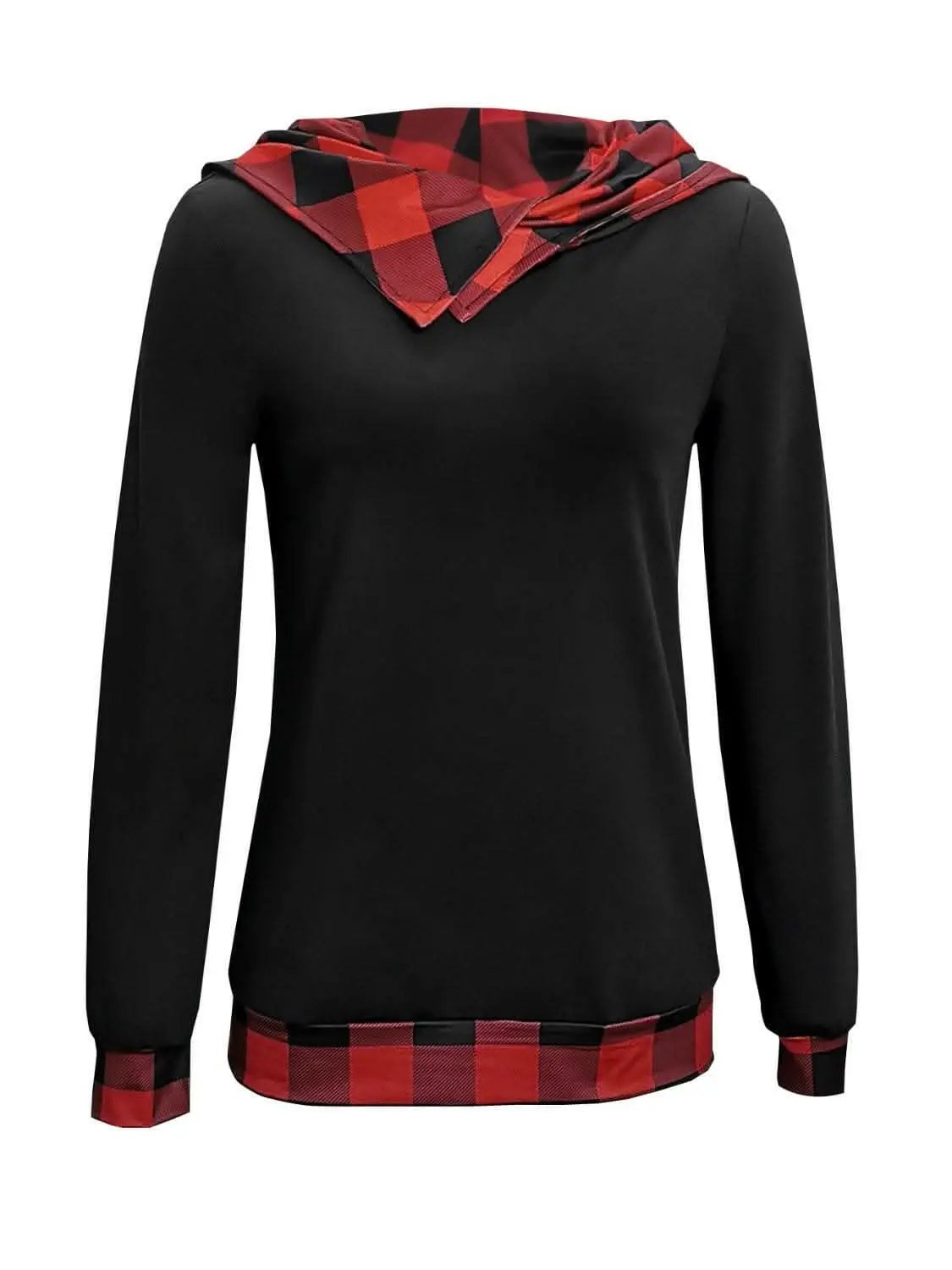 Trendsi Chic plaid hooded long sleeve blouse